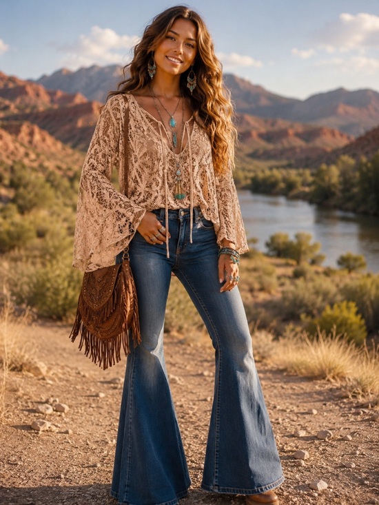Free People Tops - Vintage Free People Crochet Tie-Front Lace Top in ivory